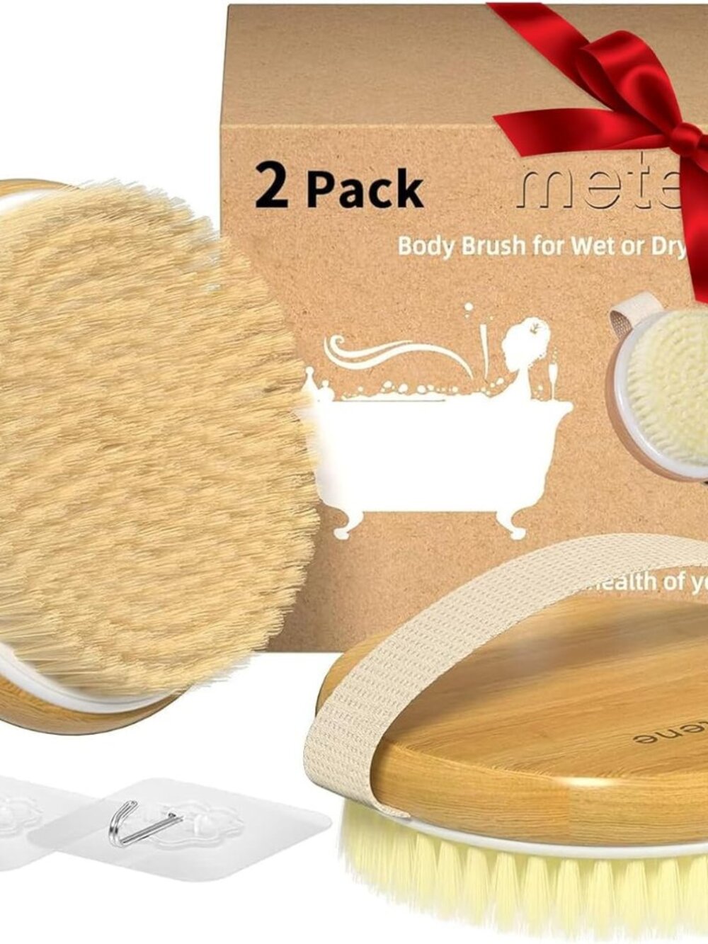 NEW Metene 2 Pack Body Brush Soft & Stiff Bristle Wet Dry Shower Exfoliate